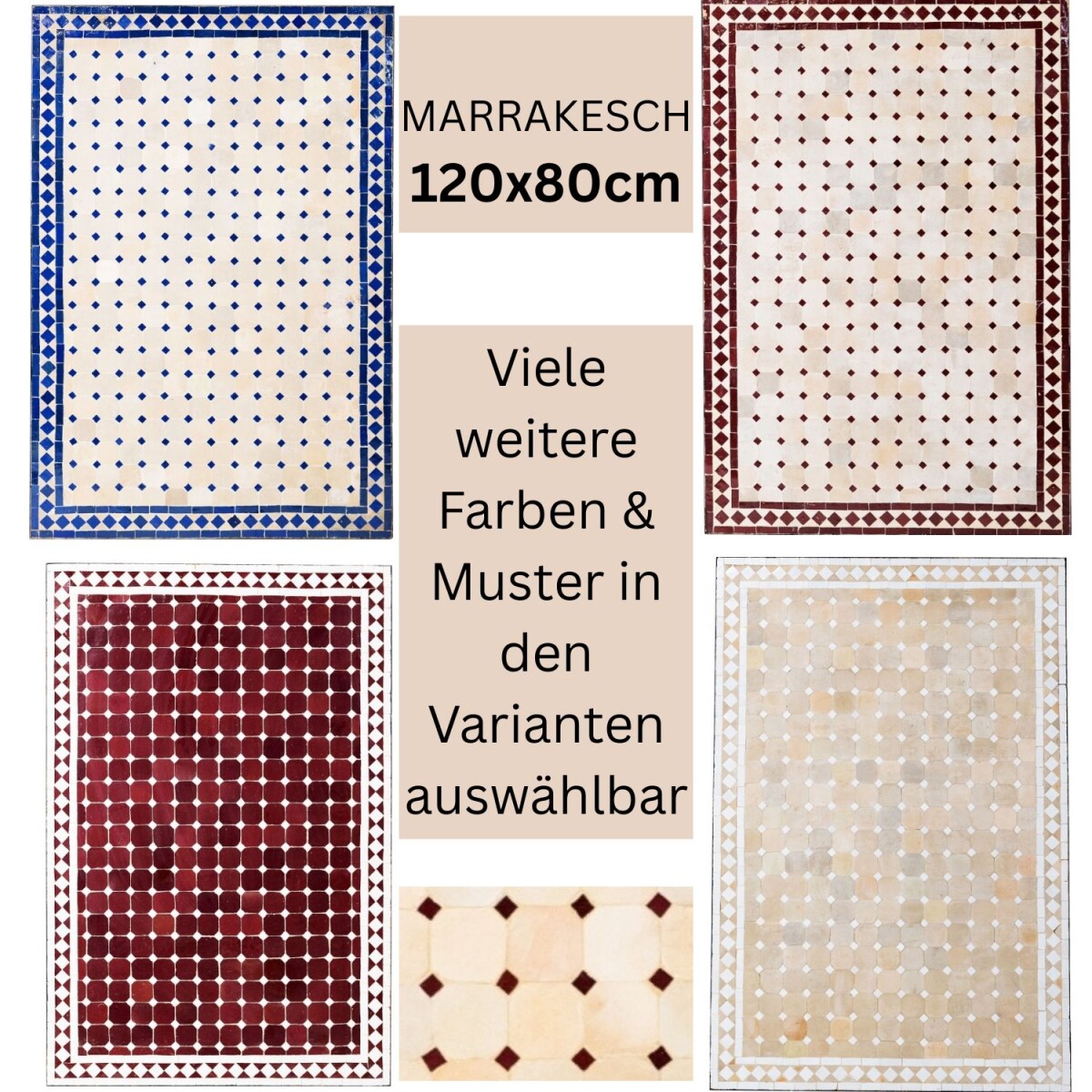 Marokkanischer Mosaiktisch Marrakesch 120x80cm