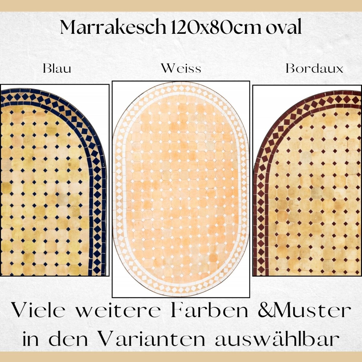 Marokkanischer Mosaiktisch Marrakesch 120x80cm | Handarbeit