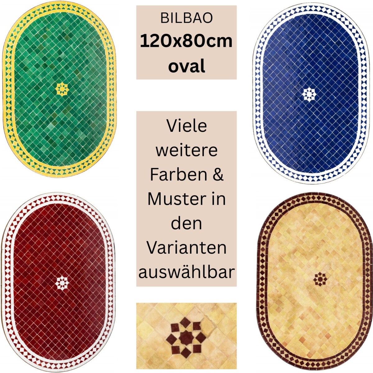 Marokkanischer Mosaiktisch Bilbao 120x80cm | Handarbeit