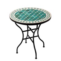 Marokkanischer Mosaiktisch Marrakesch Grün-Beige aus Keramik 60 cm