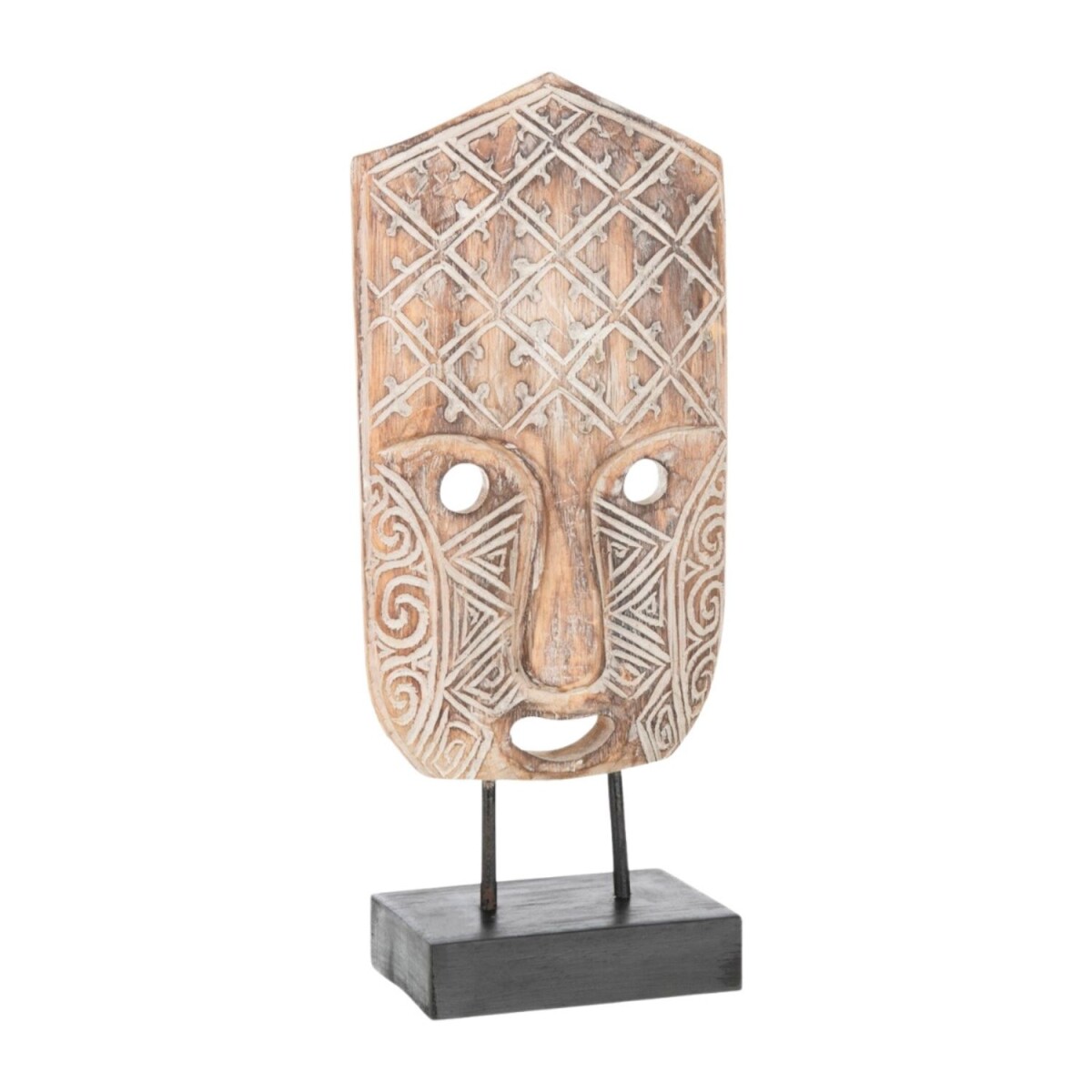 J-Line Holzmaske Primitiv 39 cm auf Fuß Ethno Boho Dek