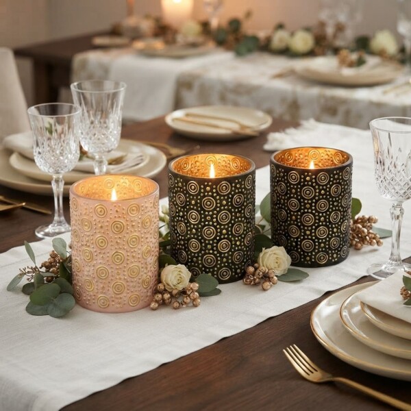 2er-Set Windlichter aus rosa Strukturglas, 10 und 12,5 cm