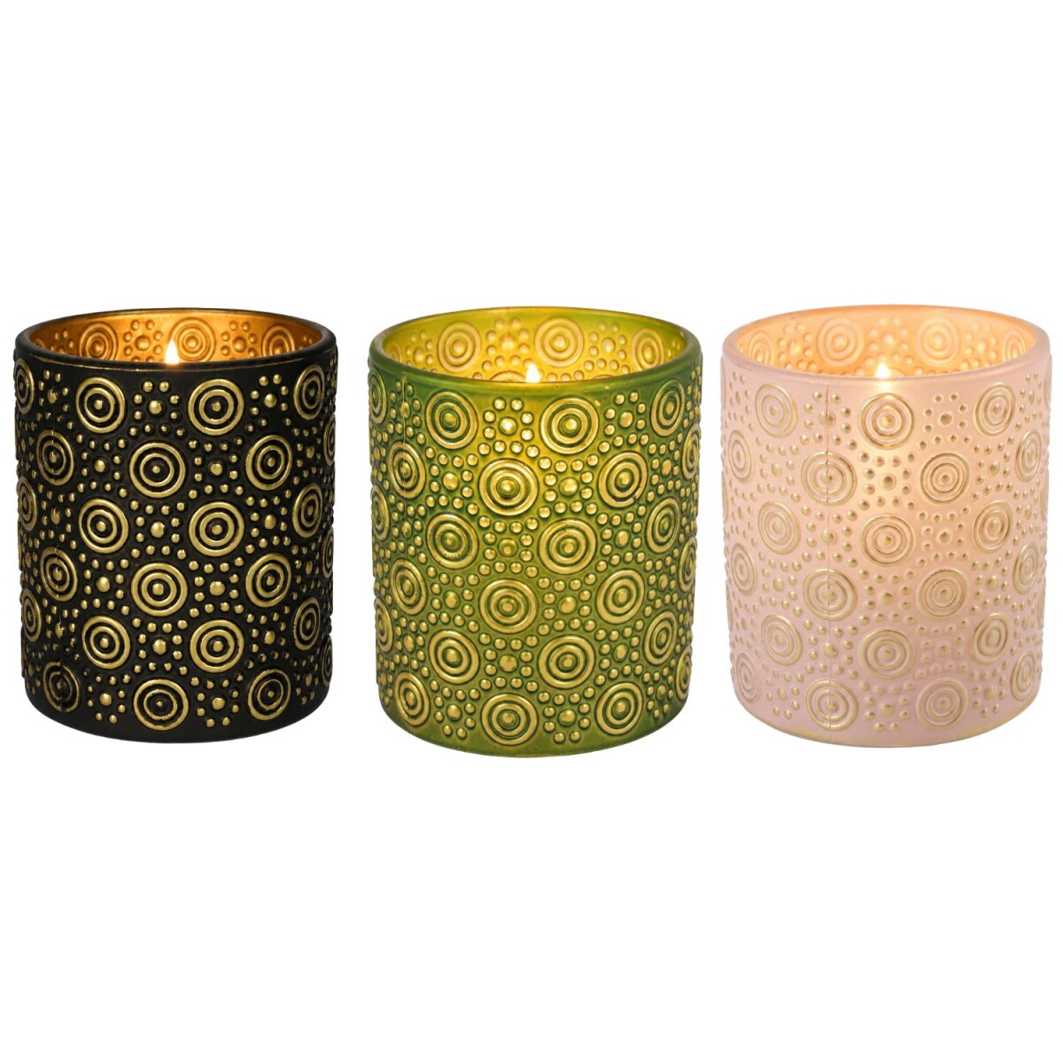 Windlicht Hailey 3er Set klein Glas Schwarz Gold Rosa...