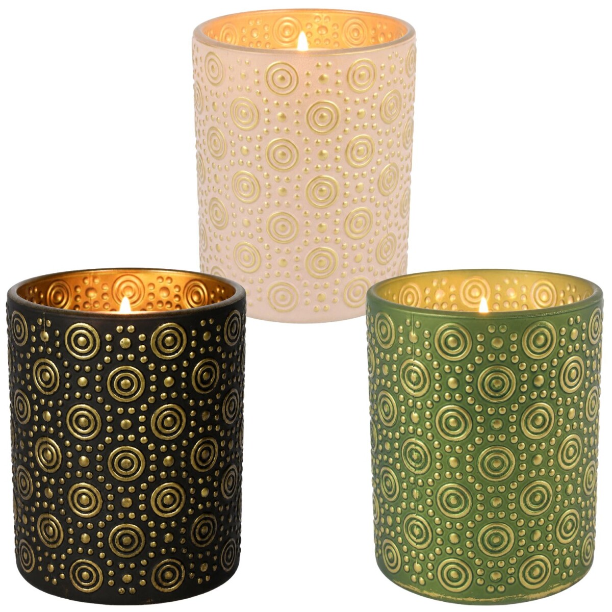 Windlicht Hailey 3er Set gro&szlig; Glas Schwarz Gold...