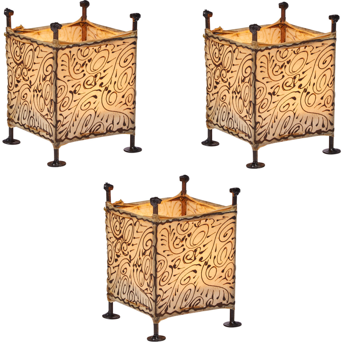 3er Set Orientalische Windlicht Teelichthalter Budur natur L
