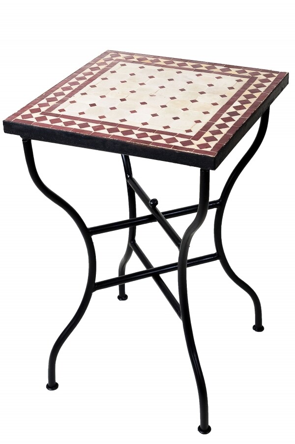 Marokkanischer Mosaiktisch Marrakesch Beige-Bordeaux 50x50 c