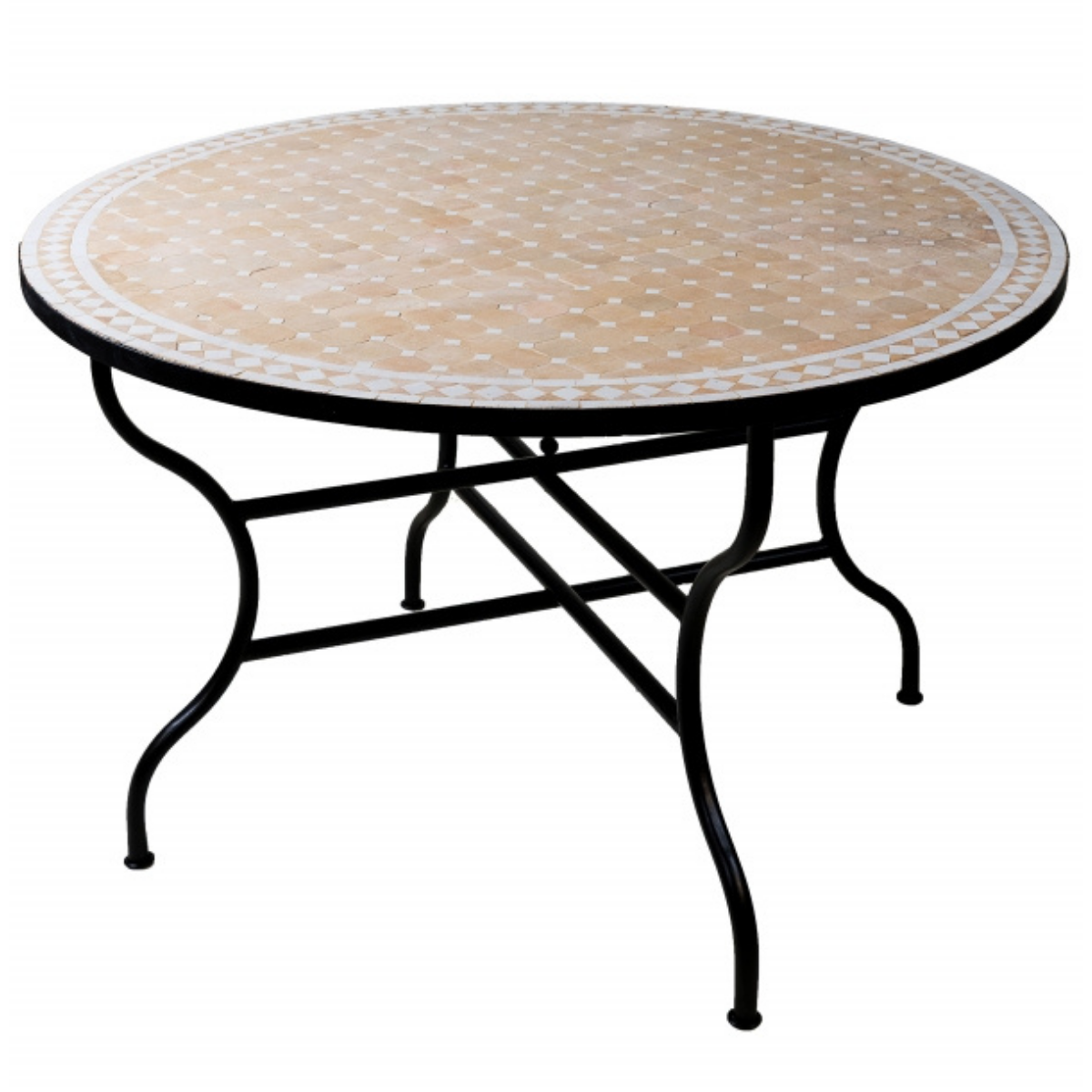 Marokkanischer Mosaiktisch Marrakesch Beige-Weiß aus K