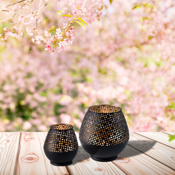 Kleines Gartenwindlicht aus Metall, Schwarz-Gold