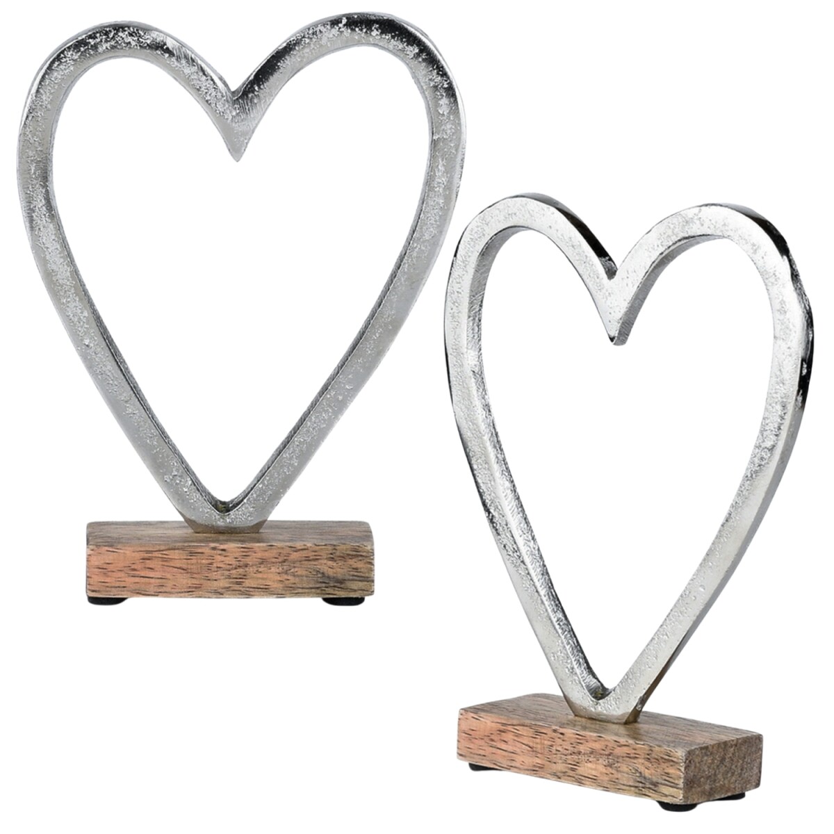 2er Set Herz-Dekoaufsteller Amour klein aus Holz in Natur-Si
