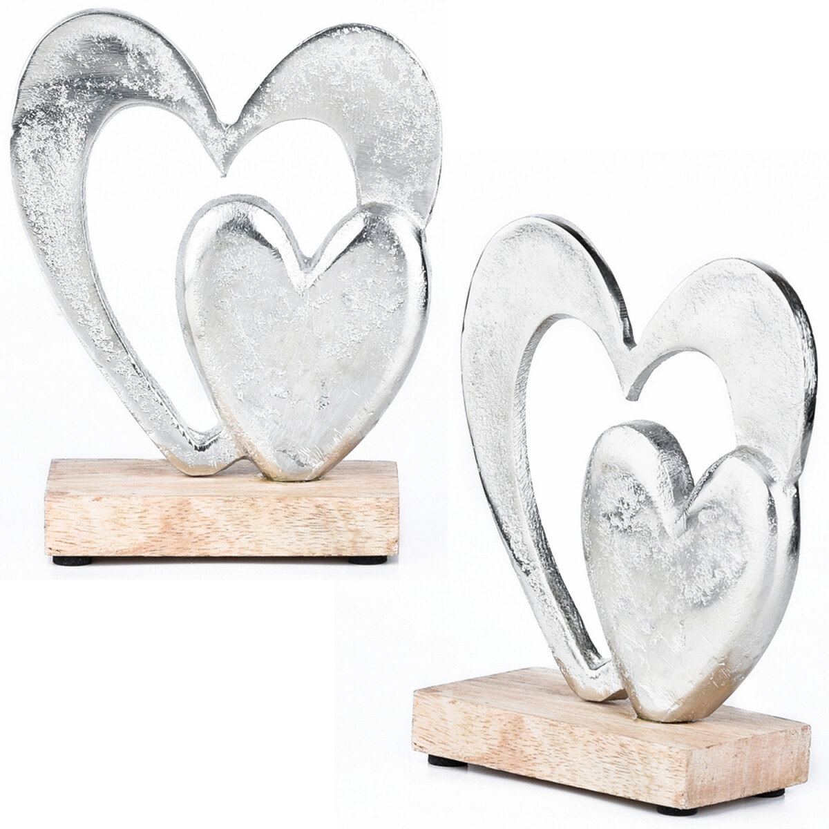 2er Set Dekoaufsteller Amour -14- edel aus Holz in Natur-Sil