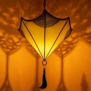 Deckenlampe Berfu aus Leder Beige-Gelb 50cm | Mediterrane...