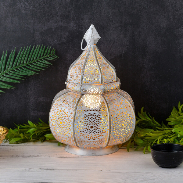 2er-Set orientalische Tischlampen aus Metall, Weiß