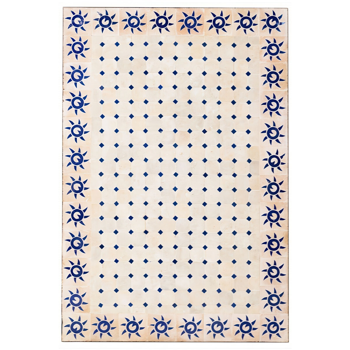 Marokkanischer Mosaiktisch Soleil Beige Blau 120x80cm , 45cm