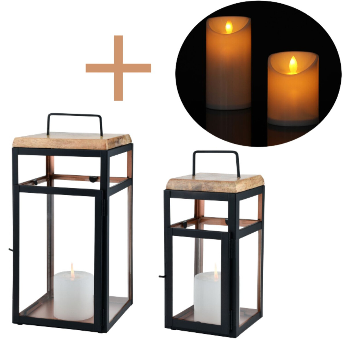 2er Set LED Laterne Vejle aus Metall und Glas modern 41 cm G