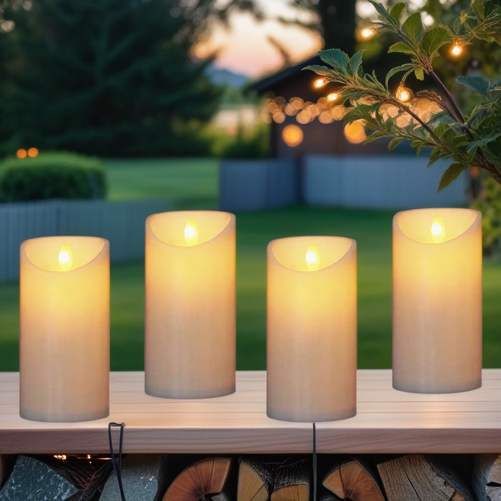 4er Set Vintage LED-Kerze Echtwachs modern aus Wachs in Crem