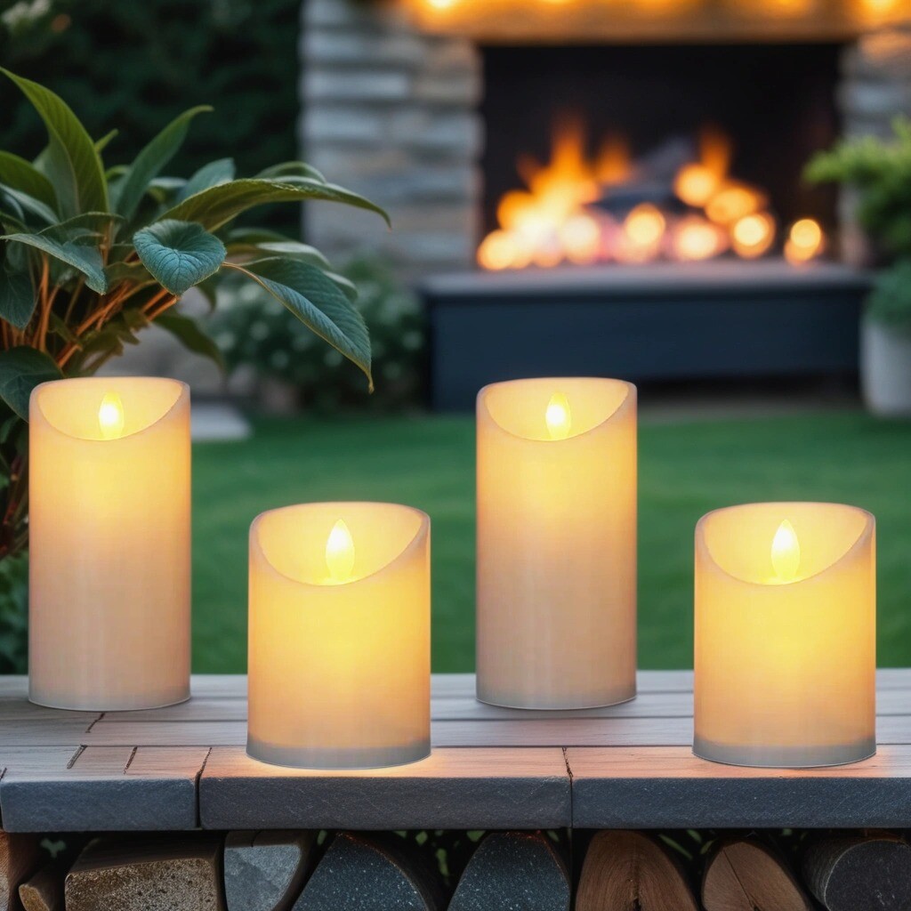4er Set Vintage LED-Kerze Echtwachs modern aus Wachs in Crem