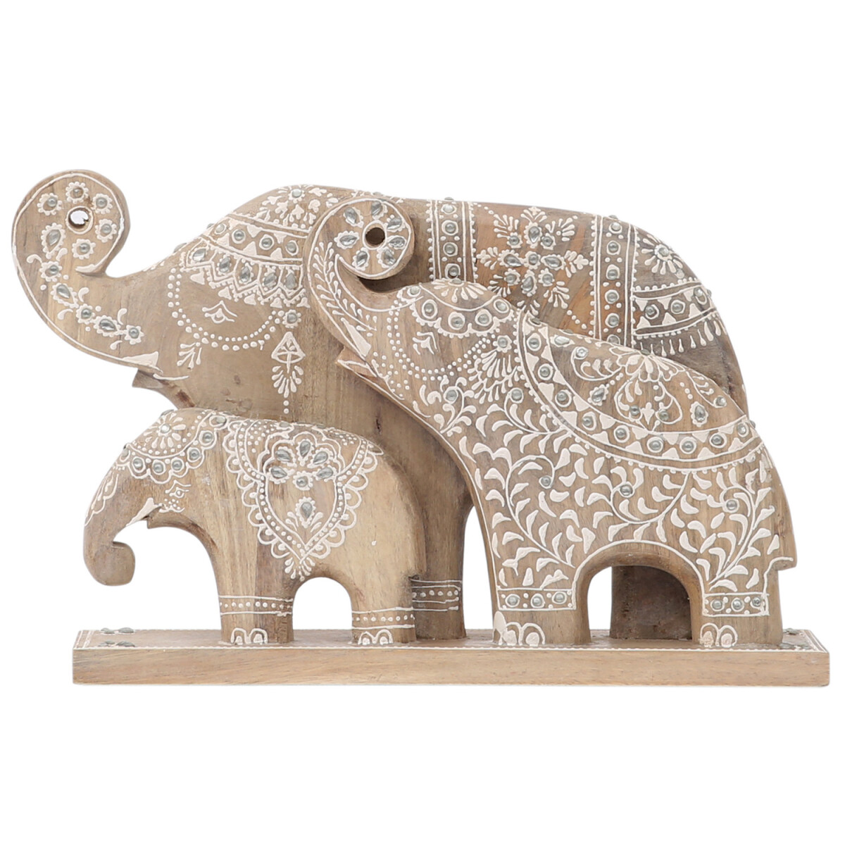Boho Elefantenfamilie Family handgefertigt aus Holz 15 cm ha