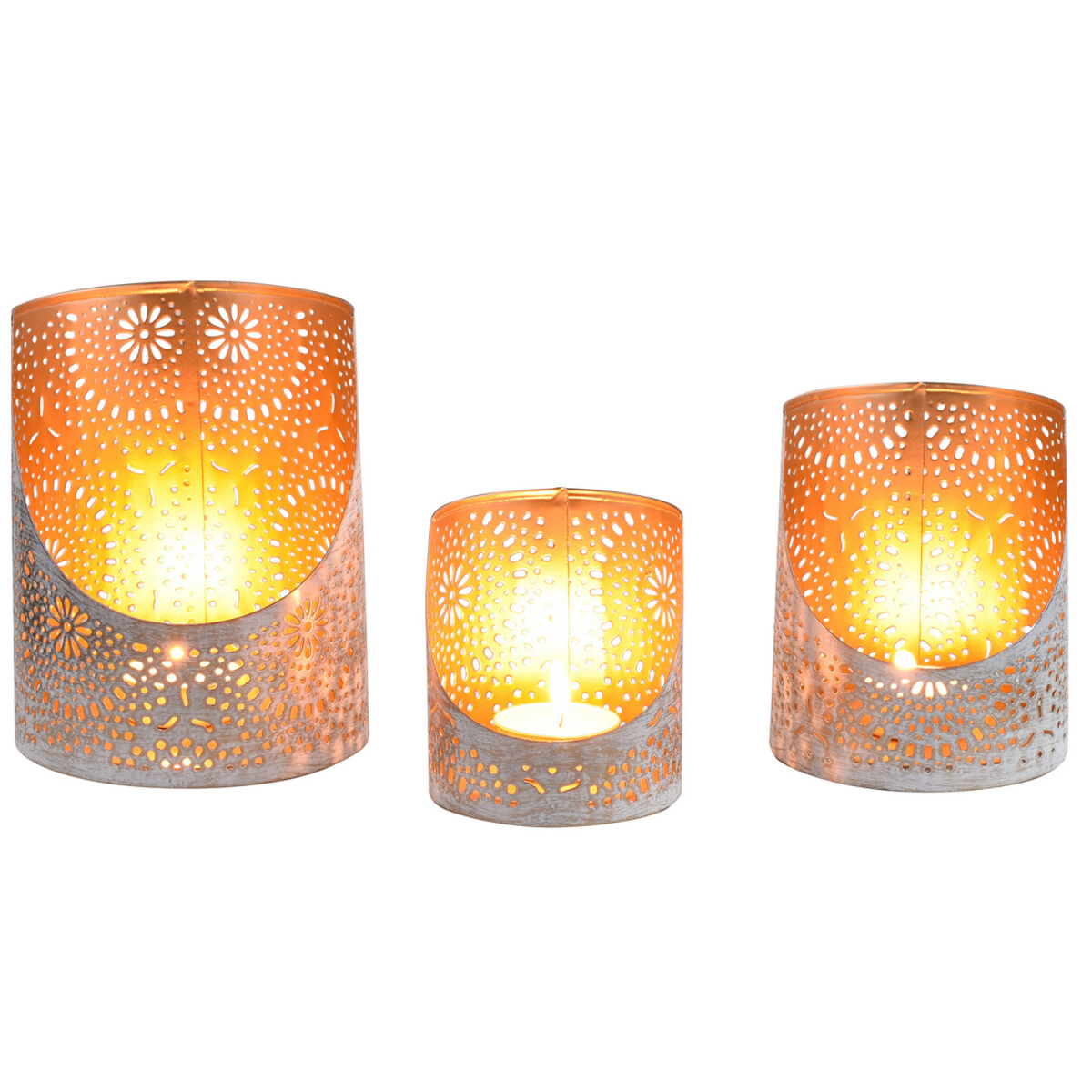 3er Set Boho Teelichthalter Yulet edel aus Metall in Wei&szl
