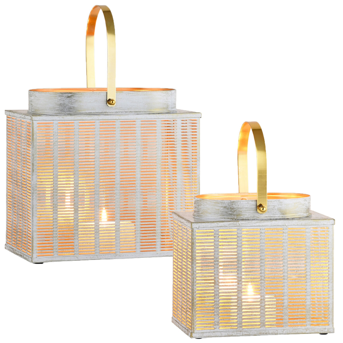 2er Set Boho Windlicht-Laterne Pacom edel aus Metall in Schw