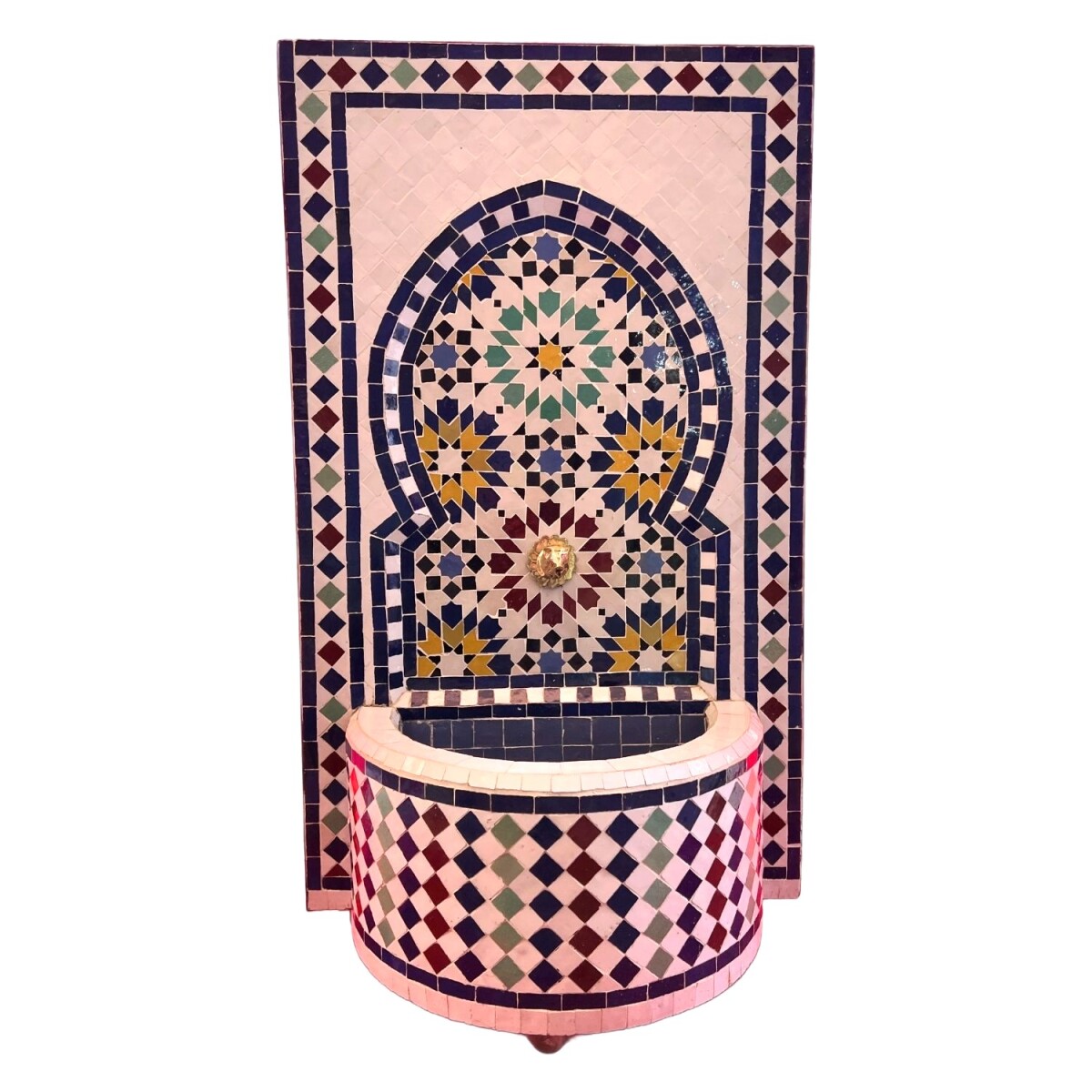 Marokkanischer Mosaik Gartenbrunnen 106cm | Boho Zimmerbrunn