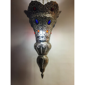 Hängeleuchte Baysan Silber 45cm | Orientalische Lampe aus Messing