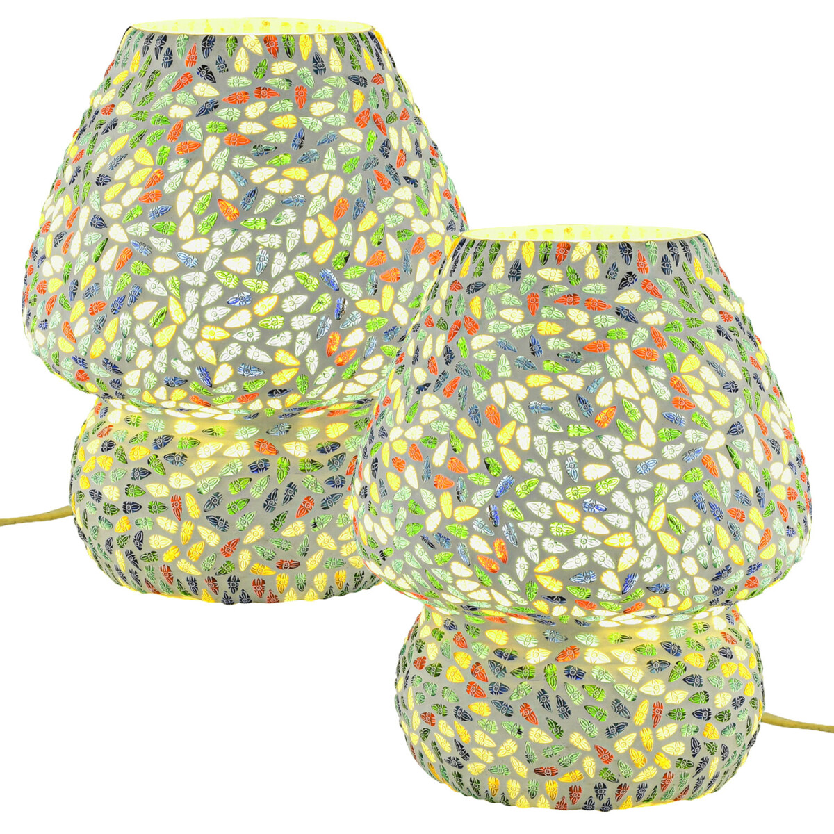 2er Set Boho Tischlampe Aubina Motiv 4 modern aus Glas-Mosai