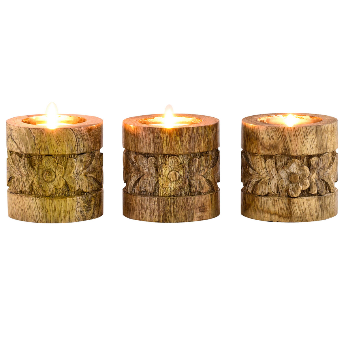3er Set Boho Holz-Kerzenleuchter Luja au box