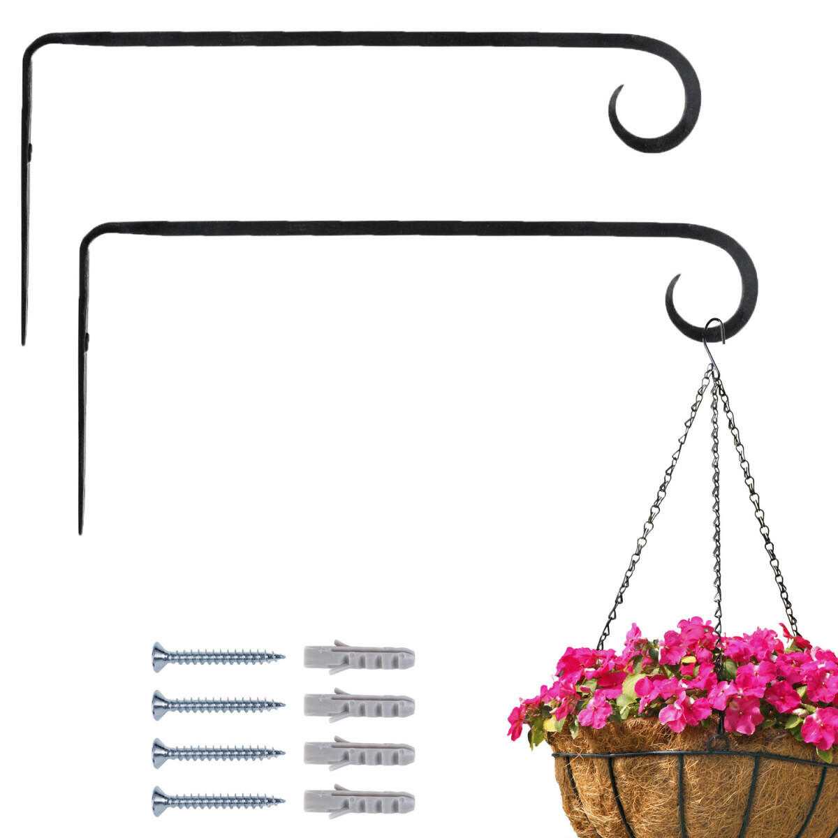 2er Set Handgeschmiedeter Wandhaken Mapoy aus Eisen in Schwa