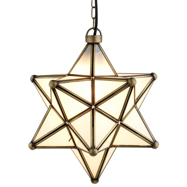 Pendelleuchte Stern Glas Bghina weiß 35cm | Vintage Hängelampe Boho