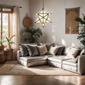 Pendelleuchte Stern Glas Bghina weiß 35cm | Vintage Hängelampe Boho