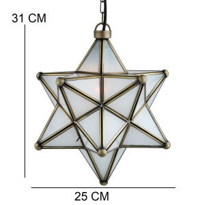 Pendelleuchte Stern Glas Bghina weiß 35cm | Vintage Hängelampe Boho