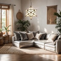 Pendelleuchte Stern Glas Bghina weiß 35cm | Vintage Hängelampe Boho