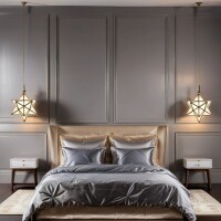 Pendelleuchte Stern Glas Bghina weiß 35cm | Vintage Hängelampe Boho