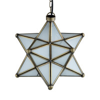 Pendelleuchte Stern Glas Bghina weiß 35cm | Vintage Hängelampe Boho