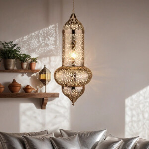 Orientalische Pendelleuchte Jamini Silber 51 cm | Handarbeit & Boho