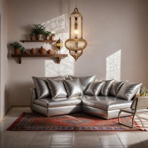 Orientalische Pendelleuchte Jamini Silber 51 cm | Handarbeit & Boho