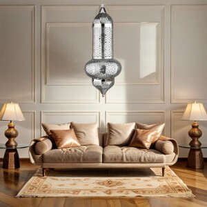 Orientalische Pendelleuchte Jamini Silber 51 cm | Handarbeit & Boho