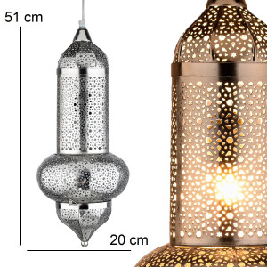 Orientalische Pendelleuchte Jamini Silber 51 cm | Handarbeit & Boho
