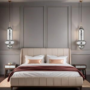 Orientalische Pendelleuchte Jamini Silber 51 cm | Handarbeit & Boho