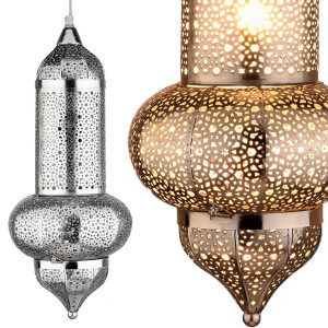 Orientalische Pendelleuchte Jamini Silber 51 cm | Handarbeit & Boho