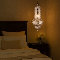 Orientalische Pendelleuchte Jamini Silber 51 cm | Handarbeit & Boho