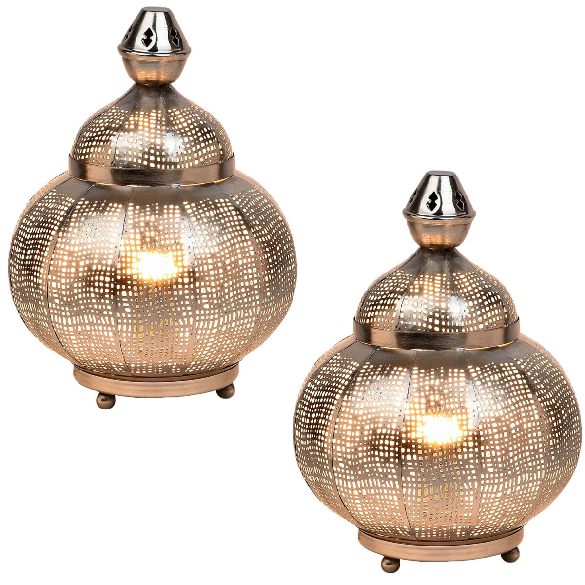 2er Set Orientalische Tischlampe Jamala aus Metall in Silber