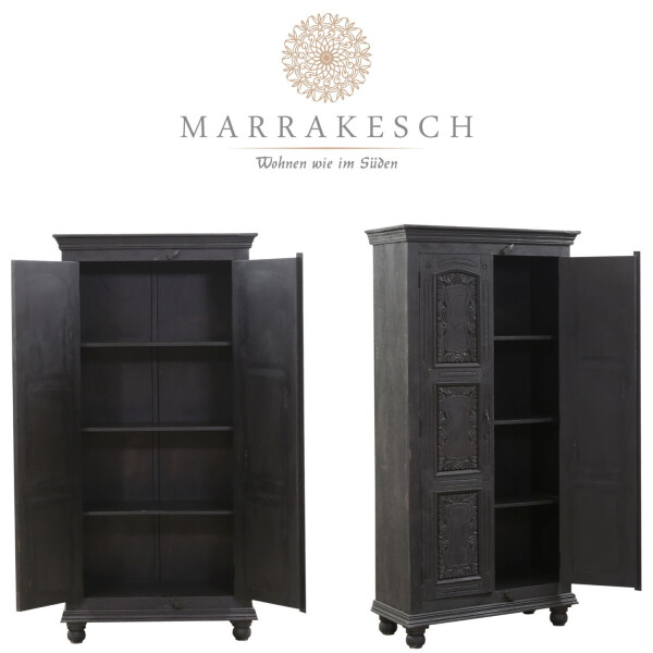Vintage-Kleiderschrank aus Massivholz, Schwarz H180cm