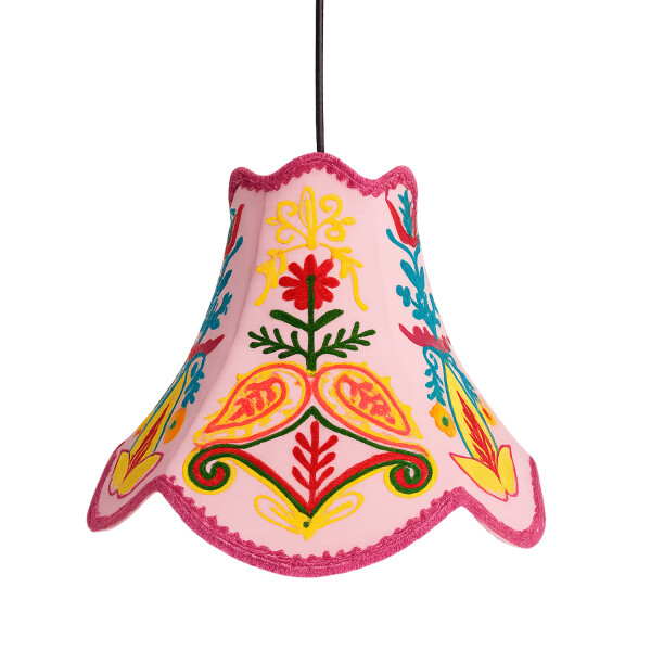 Shabby Chic Lampe Shyamana Lila 33cm | Boho Stoff Pendelleuchte