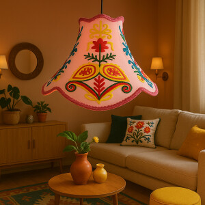 Shabby Chic Lampe Shyamana Lila 33cm | Boho Stoff Pendelleuchte