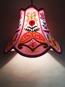 Shabby Chic Lampe Shyamana Lila 33cm | Boho Stoff Pendelleuchte