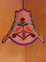 Shabby Chic Lampe Shyamana Lila 33cm | Boho Stoff Pendelleuchte