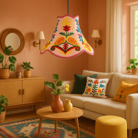 Shabby Chic Lampe Shyamana Lila 33cm | Boho Stoff Pendelleuchte