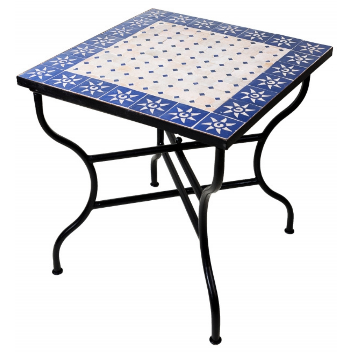 Marokkanischer Mosaiktisch Sonne Beige Blau 70x70cm | Handar