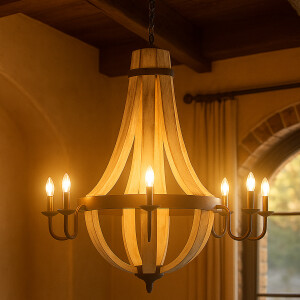 Kronleuchter Abdallah Holz Metall 93cm | Indisch Shabby Chic Leuchter